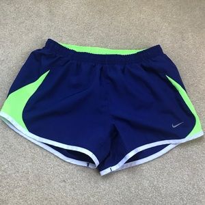 Dark Blue and Neon Green Nike Shorts